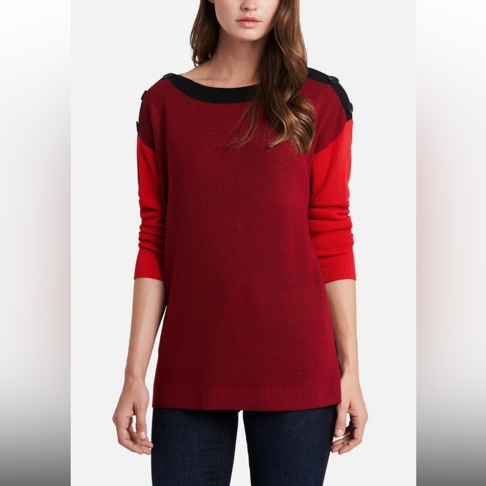 Vince Camuto Women's Colorblock Long Sleeve Knit Sweater Pullover Red XL NWT